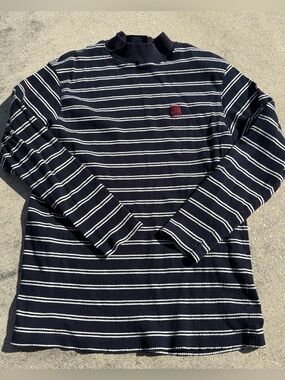 Striped Navy and White Long-Sleeve Knit Shirt - Men